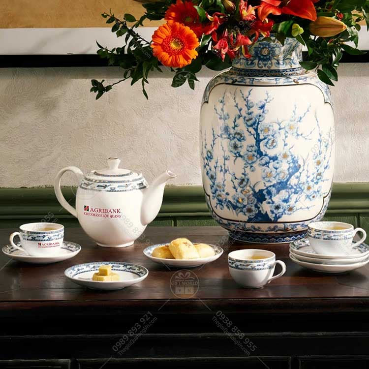 Bộ Trà Camellia Chim Lạc Vàng Minh Long 0.8L In Logo