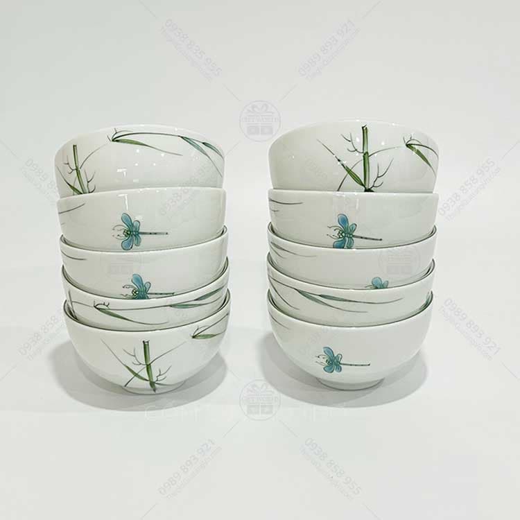Bộ Chén Cơm Bát Tràng Họa Tiết Chuồn Tre