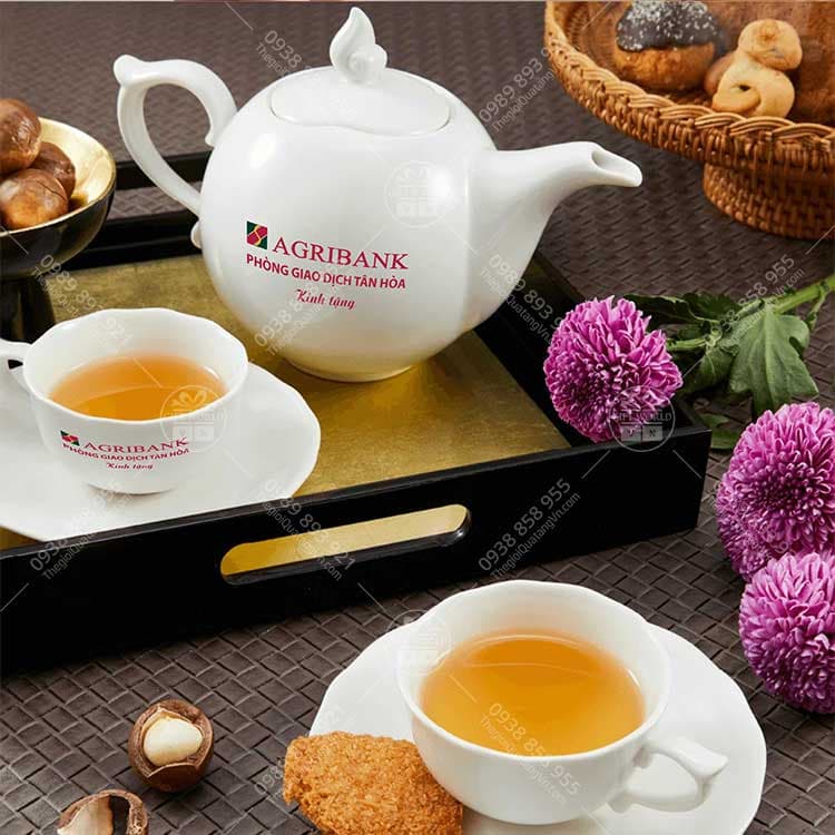 Bộ Trà Mẫu Đơn Trắng 0.7L Minh Long In Logo