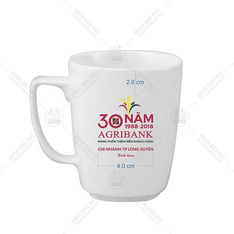Ca Sứ Minh Long Trắng Vuông In Logo
